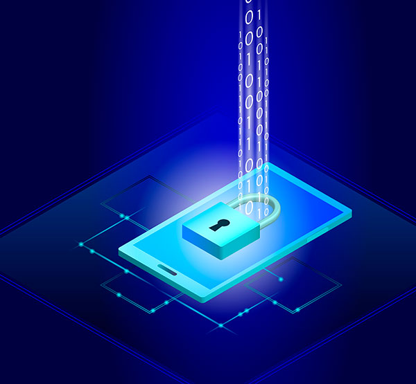 Graphic of a laptop with a lock protecting sensitive data.